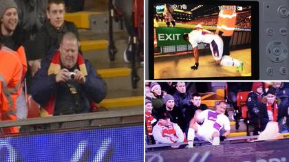 Never forget the time Liverpool fan took a picture of Gabby Agbonhalor after he collided with advertising board at Anfield