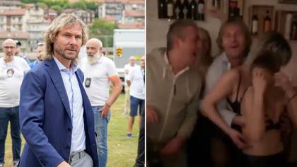 Footage has emerged showing Juventus legend Pavel Nedved partying with three scantily clad women