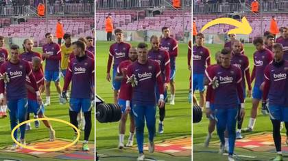 Dani Alves Avoids Stepping On Barcelona's Badge, His Influence Is Huge As Youngster Copies Him