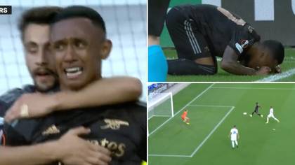 Marquinhos breaks down in tears after scoring his first Arsenal goal