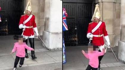 King's Guard has little girl running away in terror after shouting 'stand clear'