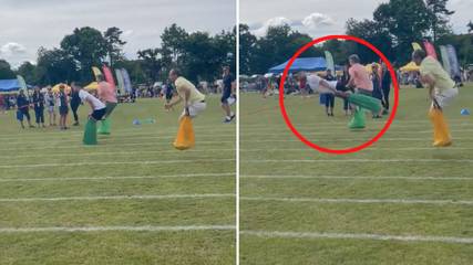 Gary Cahill Goes Viral For Hilarious Flop Over The Finish Line In Sports Day Sack Race