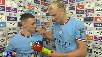 Erling Haaland gives 'Player of the Match' award to Phil Foden after they both score hat-tricks against Man United