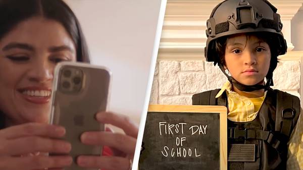 Texas child wears body armour in back to school advert