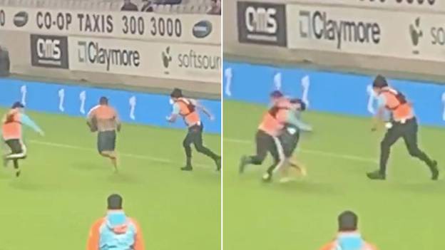 Rugby Pitch Invader Gets Absolutely Flattened By Security Guard