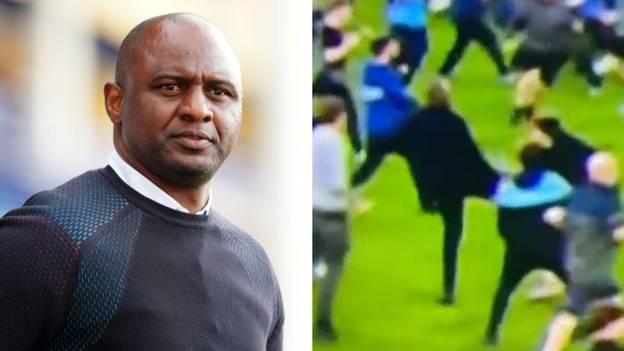 Crystal Palace Manager Patrick Vieira Appears To Kick Everton Pitch Invader
