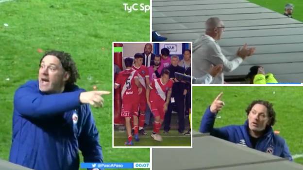 Incredible footage shows Argentinos Juniors manager Gabriel Milito talking to fan and making the sub he suggested