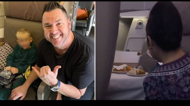 Dad sparks debate after sharing video of flight attendant feeding his son