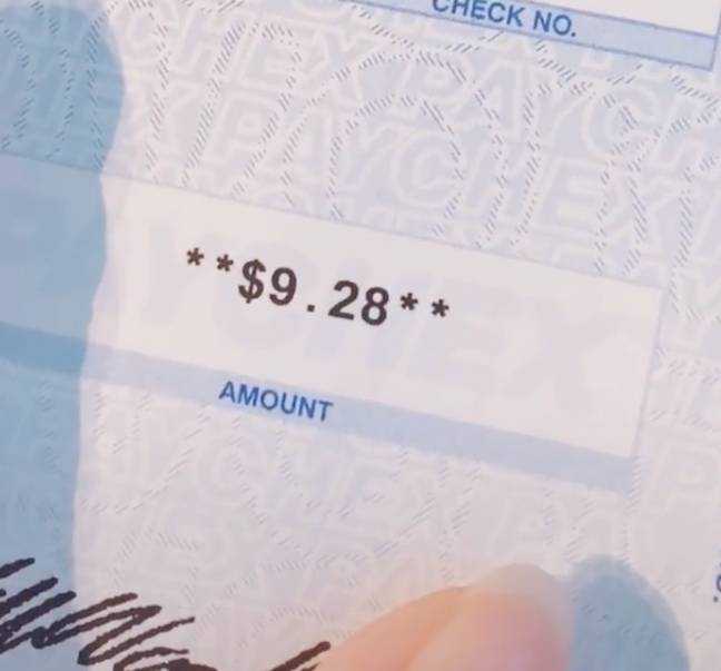 Aailyah was paid a total of $9.28 for 70 hours work. Credit: @f.aa.ded/ TikTok
