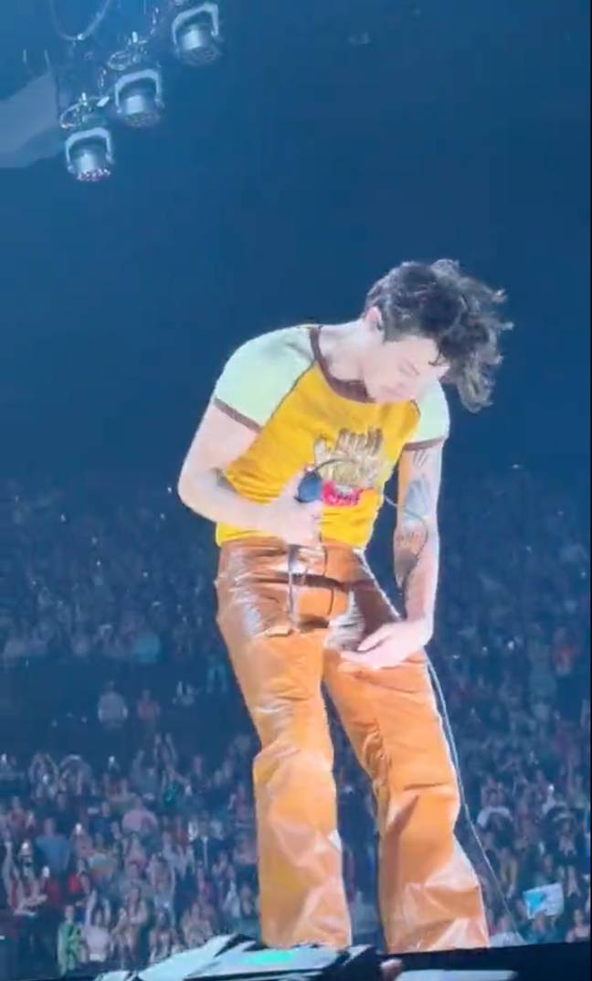 Moment Harry Styles rips his trousers while performing in front of ...