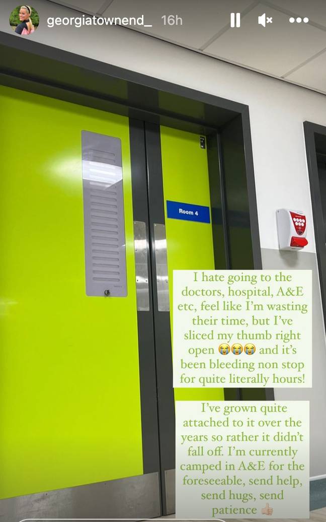 Georgia Townend spent the night in A&amp;E on Monday. Credit: Instagram/@georgiatownend_