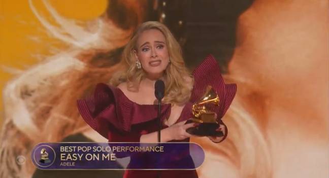 Adele thanked her son Angelo during her speech. Credit: CBS