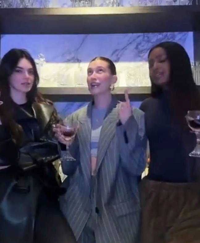 A TikTok featuring Hailey Bieber, Kendall Jenner and Justine Skye was interpreted as another jibe at Gomez. Credit: TikTok/@haileybieber
