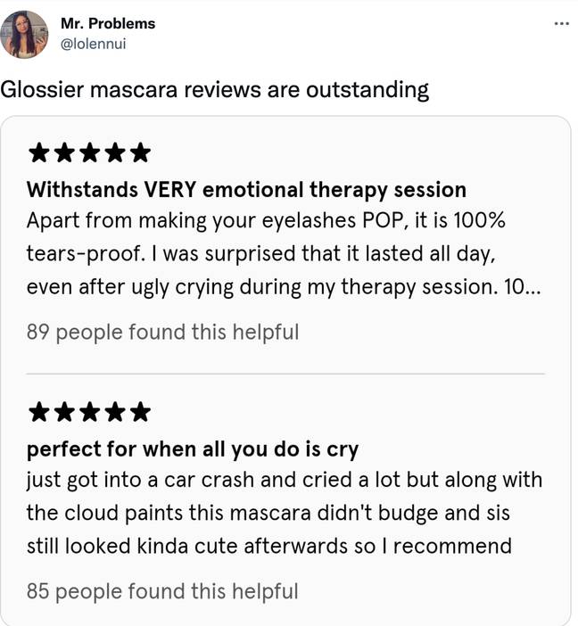 The internet thinks Glossier reviews are 'outstanding' (Credit: Twitter)