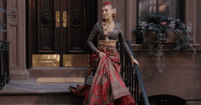 Carrie's outfit is a lehenga (Credit: HBO)