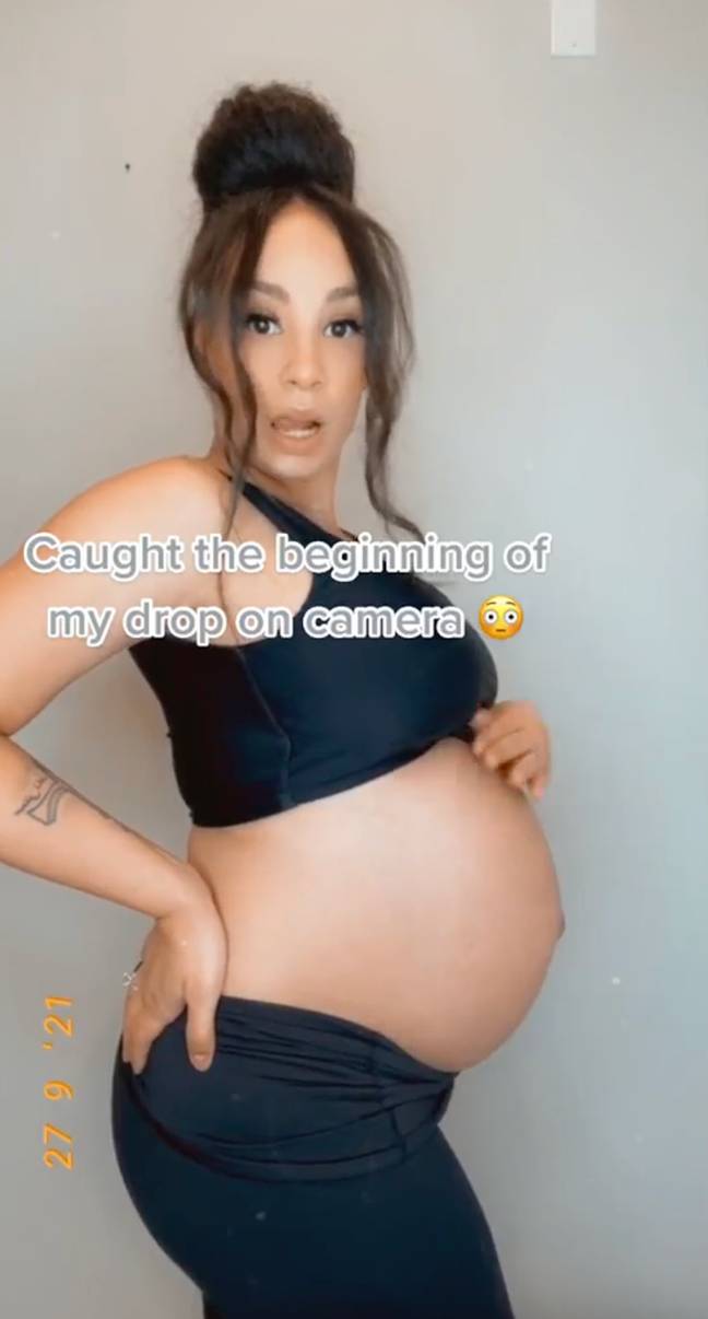 A mum managed to capture the wonderful moment her baby bump 'dropped' on video. Credit: TikTok/@nabby.nabs