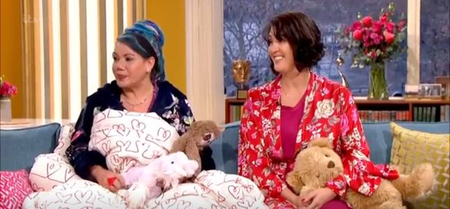 Pascale, her duvet and Anna the wedding planner on This Morning. Credit: ITV