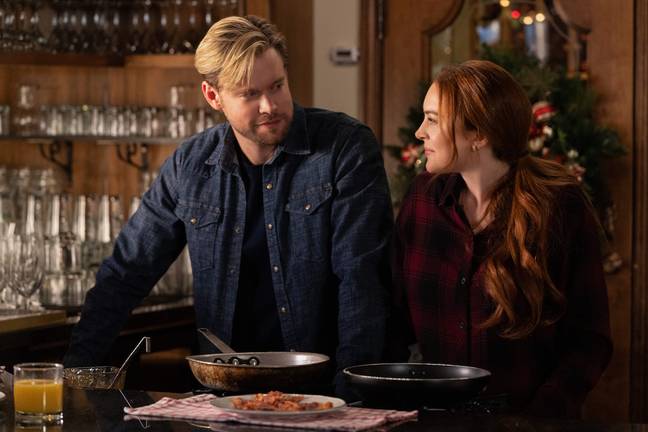 Lindsay Lohan and Chord Overstreet in Falling for Christmas. Credit: Netflix