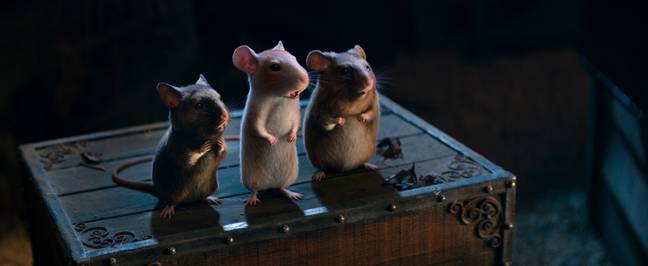 Comedians Romesh Ranganathan, James Acaster, and James Corden play the three mice. (Credit: Amazon Studios)