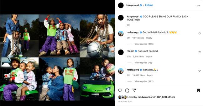 Kanye West has responded after Kim Kardashian recently revealed her reasons for divorcing the rapper (Instagram @kanyewest / Vogue / Carlin Jacobs)