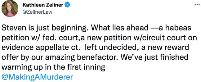 Kathleen Zellner tweeted an updated after Wisconsin Supreme Court denied review request (Credit: Twitter)