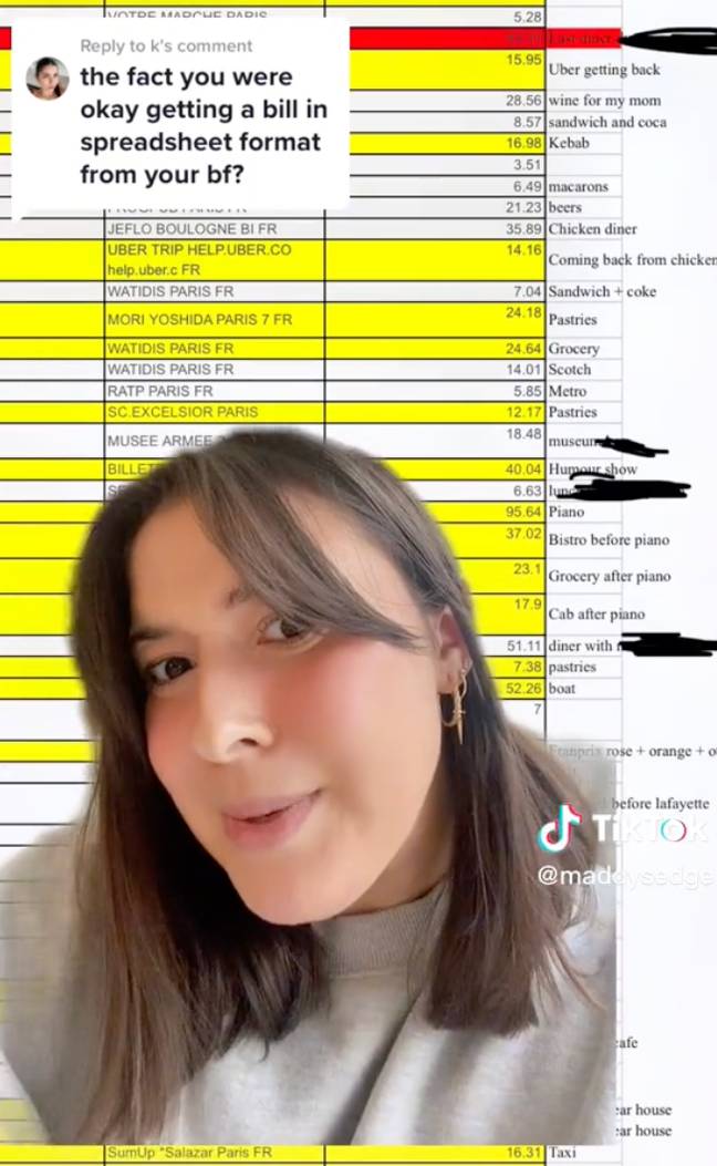 The spreadsheets were seriously detailed. Credit: TikTok/maddyblythe