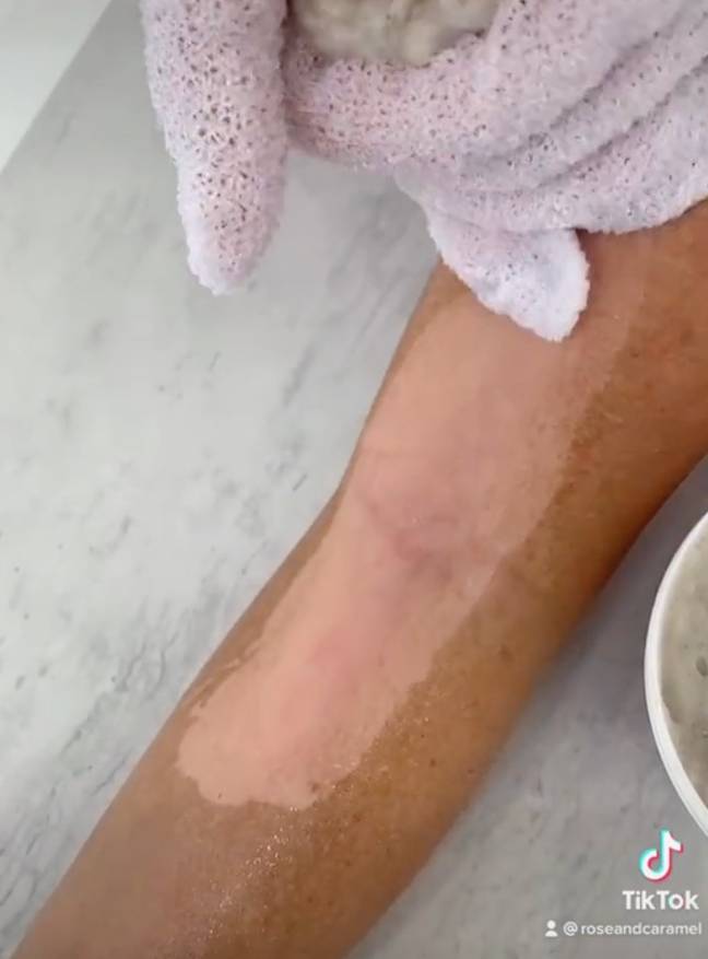 Customers have demonstrated how simple it is to just wiped the tan away after applying the scrub. Credit: TikTok/@roseandcaramel