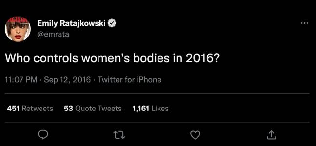 The model questioned who has 'control over women's bodies'? Credit: @emrata/ Twitter