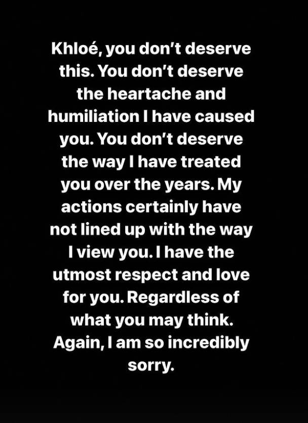 Tristan has apologised to Khloe (Credit: Instagram - realtristant)