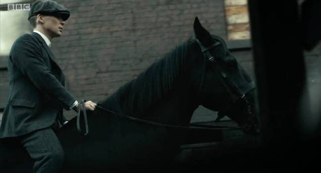 The first episode of Peaky Blinders also features a horse. (Credit: BBC)