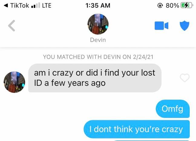 Abby and Devin matched on Tinder three years later (Credit: Twitter)