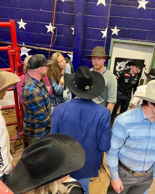 Prince Harry was pictured at a rodeo in Texas on Saturday. (Credit: @scobie/Twitter)
