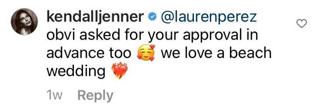Kendall responded to Lauren's comment on Instagram (Credit: Kendall Jenner/Instagram)