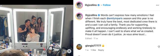 Collins shared a behind-the-scene snap after filming finished. Credit: lilyjcollins/Instagram