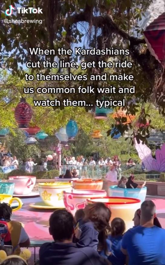 The Kardashians have sparked outrage after making people wait in line while they used the rides by themselves (Credit: TikTok/@shesbrewing)