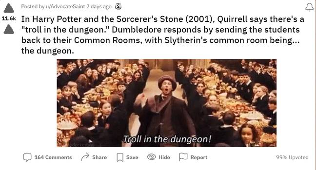 The post has started a discussion amongst fans about Dumbledore's decision (Credit: Reddit)