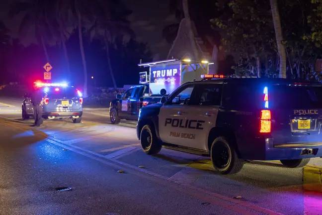 Police stood guard in front of the home of former President Donald Trump on Ocean Drive after the FBI executed a search warrant. Credit: UPI/Alamy