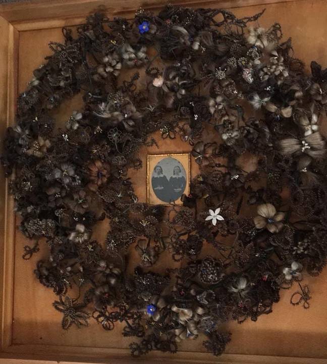 One of the Victorian hair wreaths in Beckie-Ann's home. Credit: @mybloodygalentine/Instagram