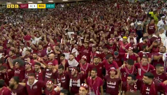 Fans seemed to think they couldn't spot any women in the crowd during the match between Qatar and Ecuador. Credit: BBC