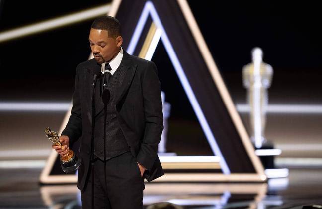 Will Smith accepts Oscar for Best Actor Credit: Alamy