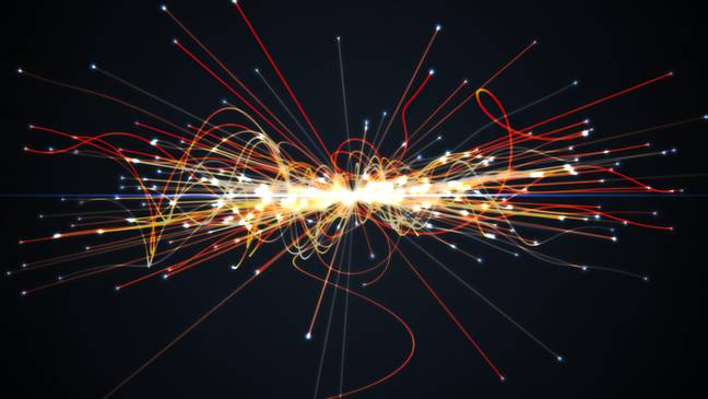 An astrophysics concept of a particle collision in the LHC. Credit: vchal / Alamy.