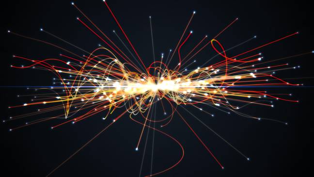 An astrophysics concept of a particle collision in the LHC. Credit: vchal / Alamy.