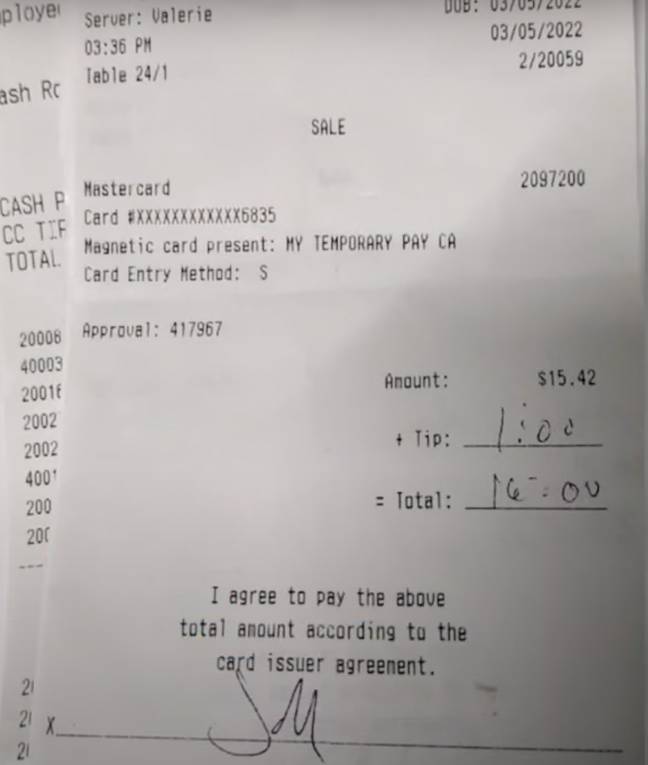 The receipt baring the 'mystery initials'. (WESH 2 News)