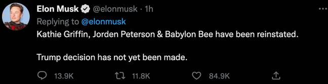 Musk himself tweeted about the move. Credit: Twitter