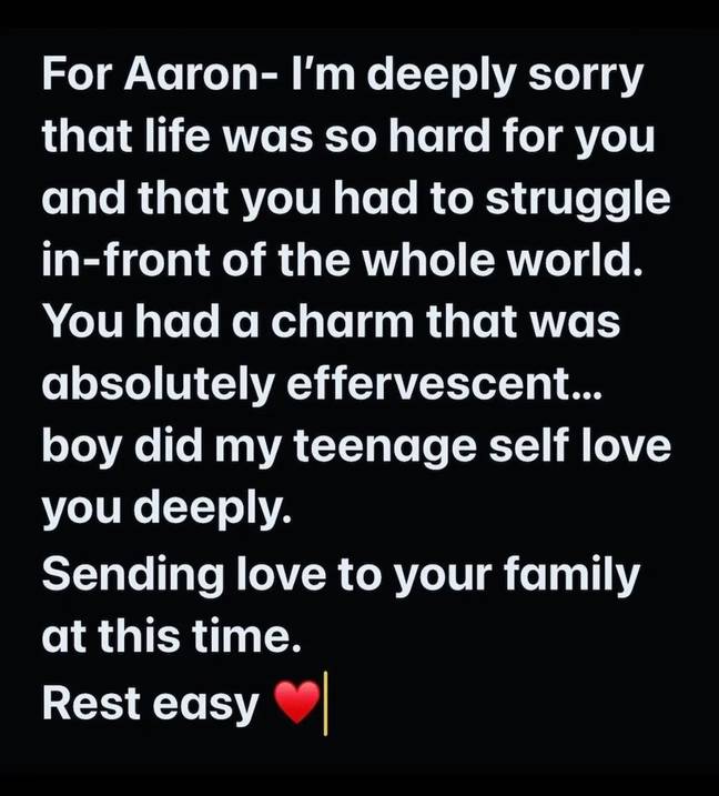 Hilary Duff paid tribute to Aaron Carter. Credit: @hilaryduff/Instagram.