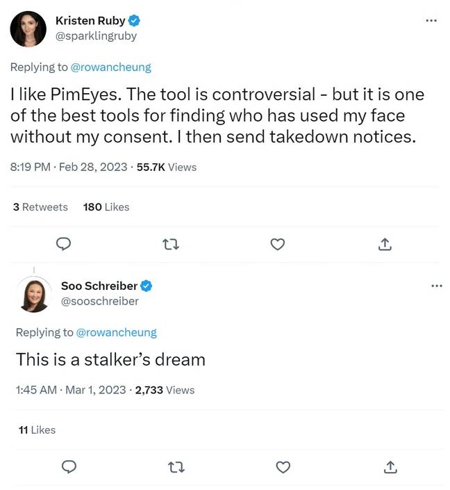 Some people thought the site was something they could use, while others were worried by the potential for stalking. Credit: Twitter/@sparklingruby/@sooschreiber