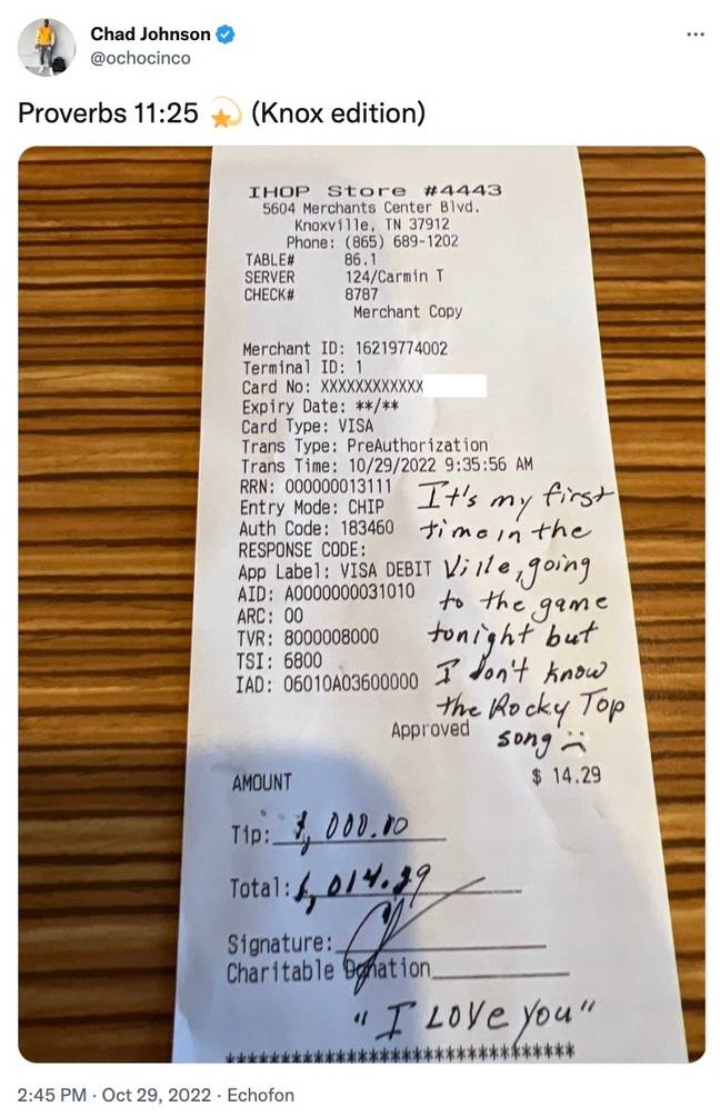 People have praised the NFL star for his generosity. Credit: Twitter
