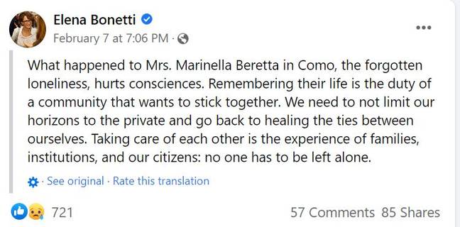 Elena Bonetti pays tribute to Marinella Beretta (Elena Bonetti/Facebook)