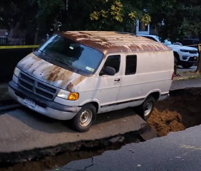 The van's owner was even there to watch it fall in. Credit: Storyful