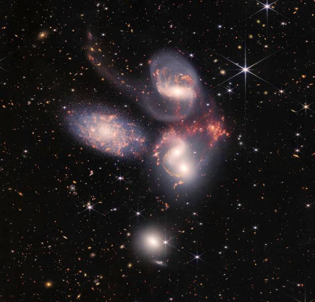 An image of Stephan's Quintet taken by the James Webb Space Telescope. Credit: NASA/ESA/CSA/STScl